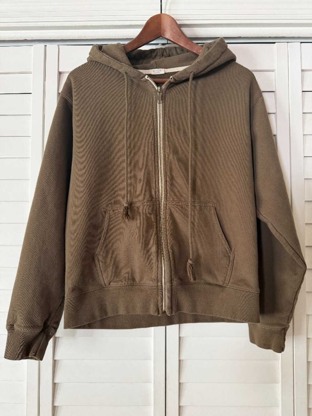 Brandy Melville John Galt Brown Christy Zip-up Hoodie Olive Green Cotton